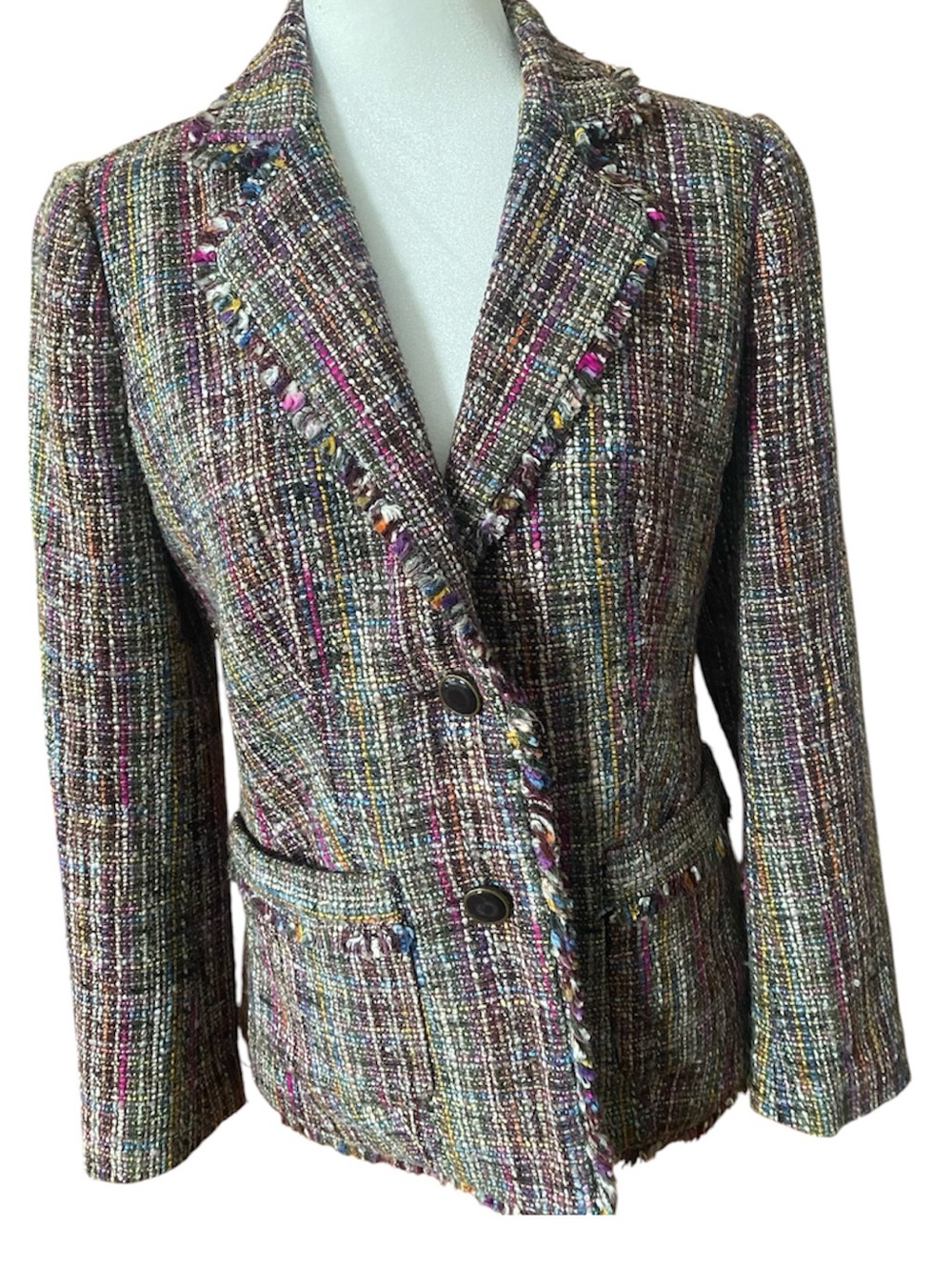 Kate Hill Multicolor Tweed Fringe Blazer Jacket Women’s M